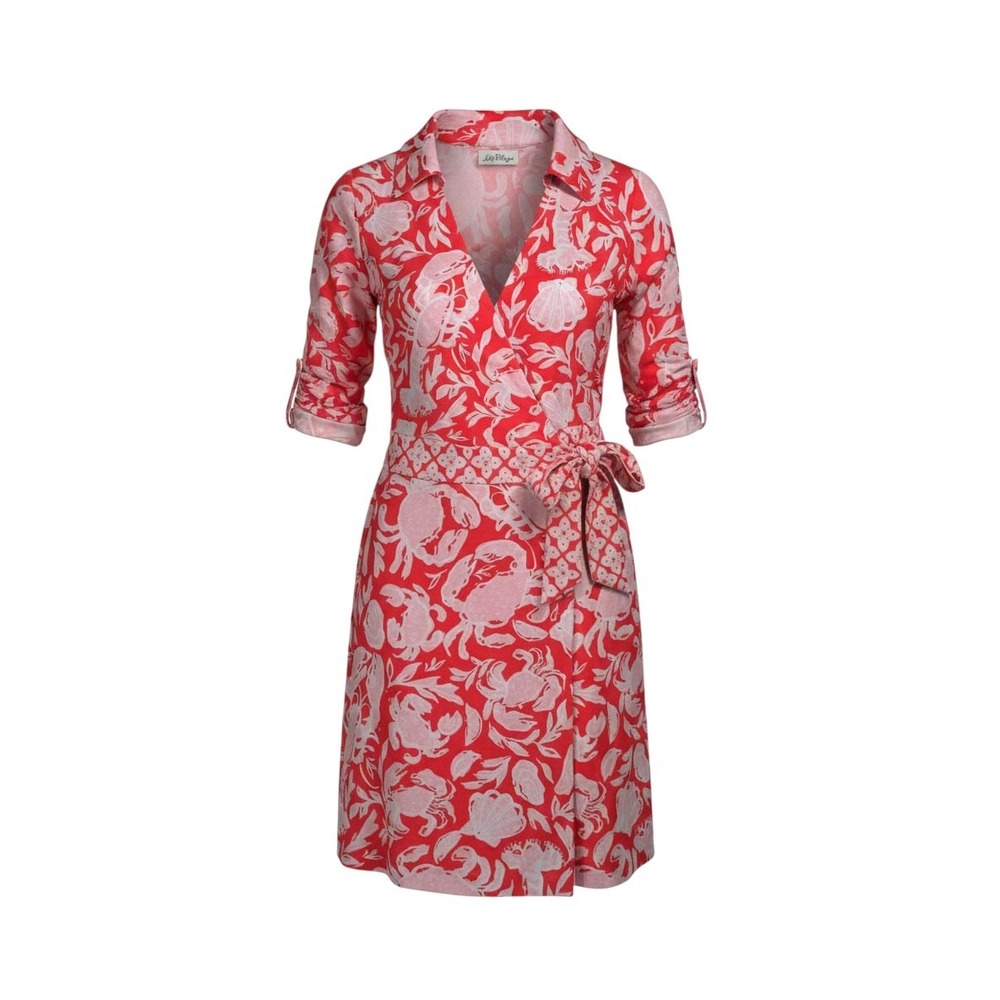 Lilly Pulitzer Ibby Skirted Romper XXS Pink Crab Coral Wrap Dress Style NWT